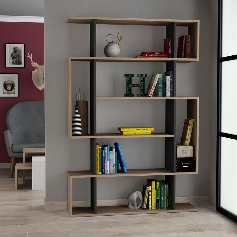 Casa si Gradina - Mobilier - Biblioteci si rafturi - Biblioteci - Biblioteca, Hanah Home, pal melaminat, stejar sonoma si antracit, 110x25,5x161 cm - Infinity.ro