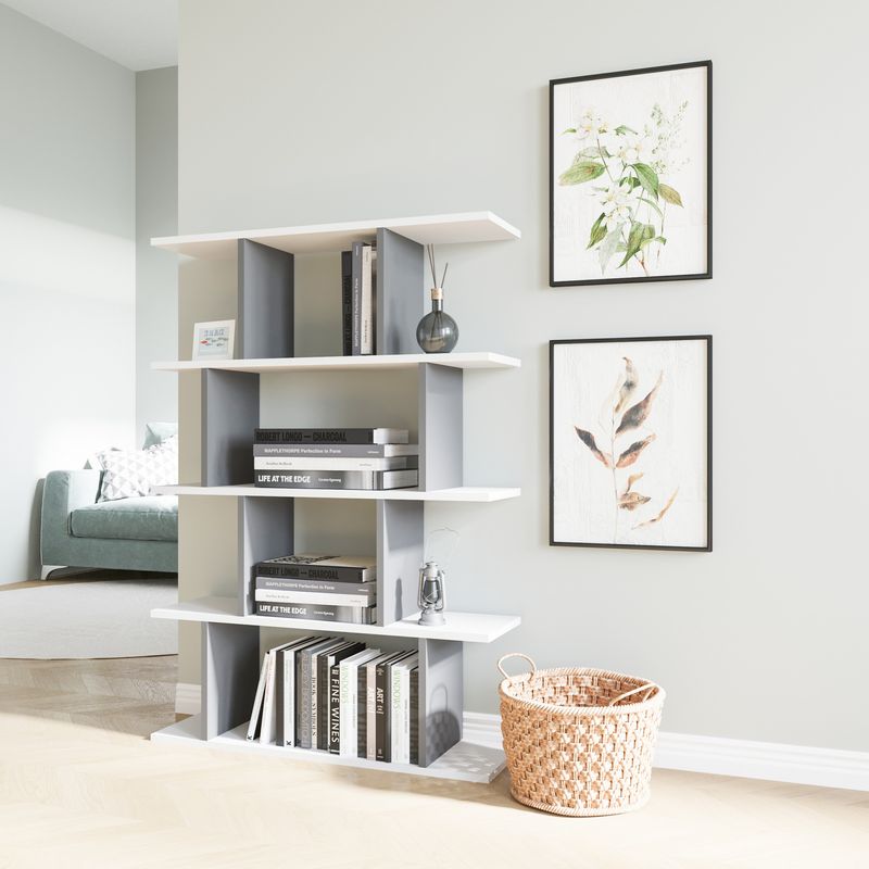 Casa si Gradina - Mobilier - Biblioteci si rafturi - Biblioteci - Biblioteca, Hanah Home, pal melaminat, alb antracit, 90x25x127.4 cm - Infinity.ro