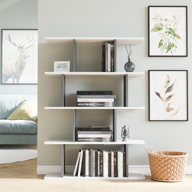 Casa si Gradina - Mobilier - Biblioteci si rafturi - Biblioteci - Biblioteca, Hanah Home, pal melaminat, alb antracit, 90x25x127.4 cm - Infinity.ro