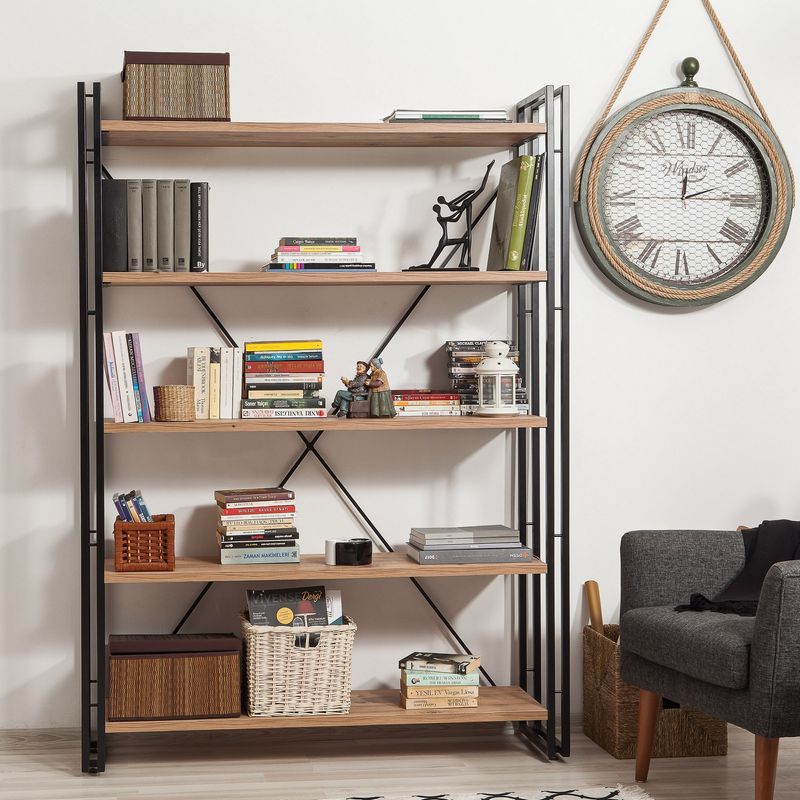 Casa si Gradina - Mobilier - Biblioteci si rafturi - Biblioteci - Biblioteca, Hanah Home, pal melaminat, pin atlantic si negru, 130x35x180 cm - Infinity.ro
