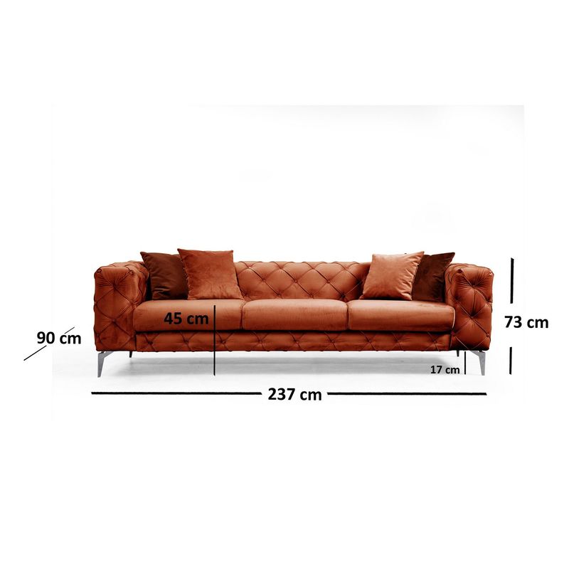 Casa si Gradina - Mobilier - Canapele si coltare - Canapele - Canapea 3 locuri, Hanah Home, lemn fag si pal, portocaliu, 237x73x90 cm - Infinity.ro