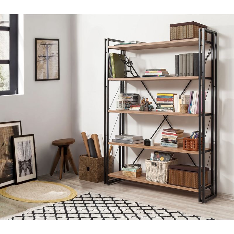 Casa si Gradina - Mobilier - Biblioteci si rafturi - Biblioteci - Biblioteca, Hanah Home, pal melaminat, pin atlantic si negru, 130x35x180 cm - Infinity.ro
