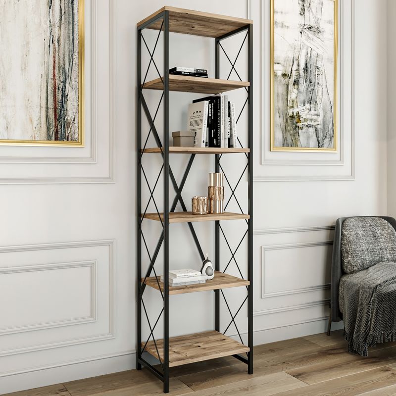 Casa si Gradina - Mobilier - Biblioteci si rafturi - Biblioteci - Biblioteca, Hanah Home, pal melaminat, pin atlantic negru, 50x30x180 cm - Infinity.ro