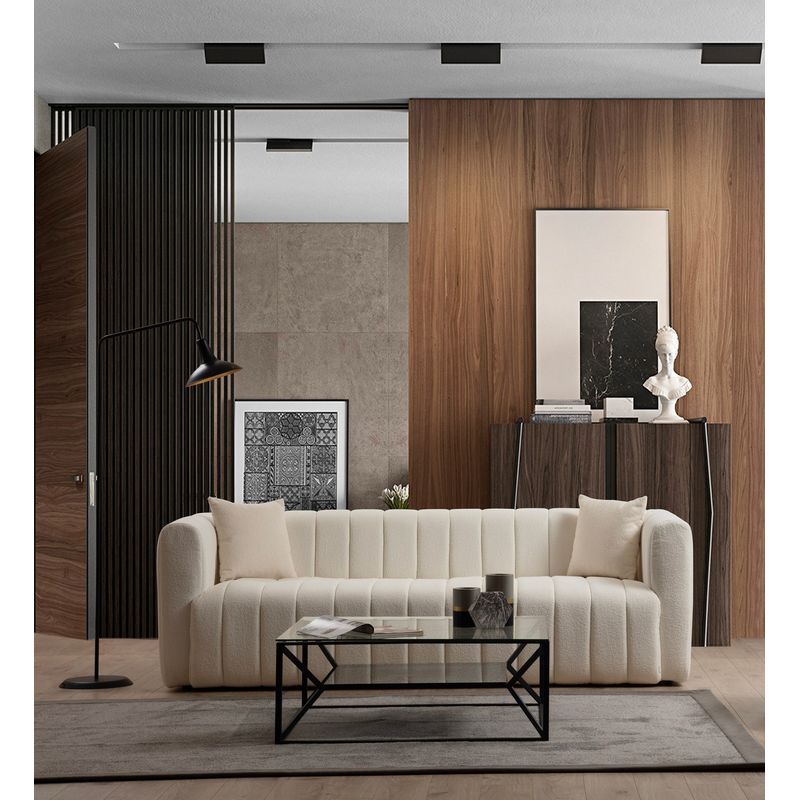Casa si Gradina - Mobilier - Canapele si coltare - Canapele - Canapea 3 locuri, Hanah Home, lemn fag si pal, crem, 225x90x75 cm - Infinity.ro