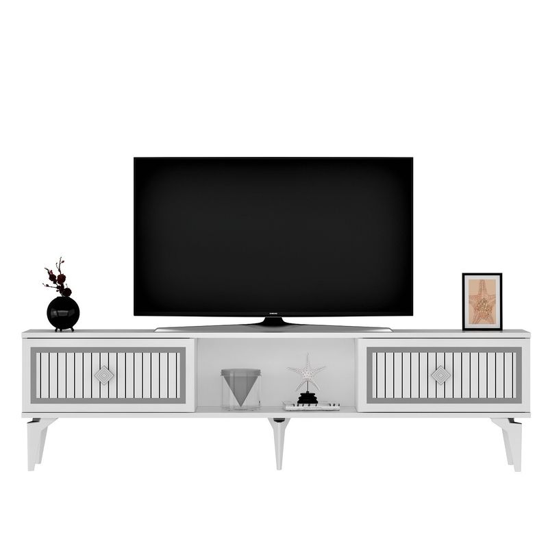 Casa si Gradina - Mobilier - Comode si corpuri - Comode - Comoda tv, Hanah Home, pal melaminat, alb si argintiu, 150x44.6x29.6 cm - Infinity.ro
