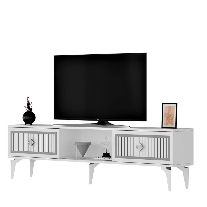 Casa si Gradina - Mobilier - Comode si corpuri - Comode - Comoda tv, Hanah Home, pal melaminat, alb si argintiu, 150x44.6x29.6 cm - Infinity.ro