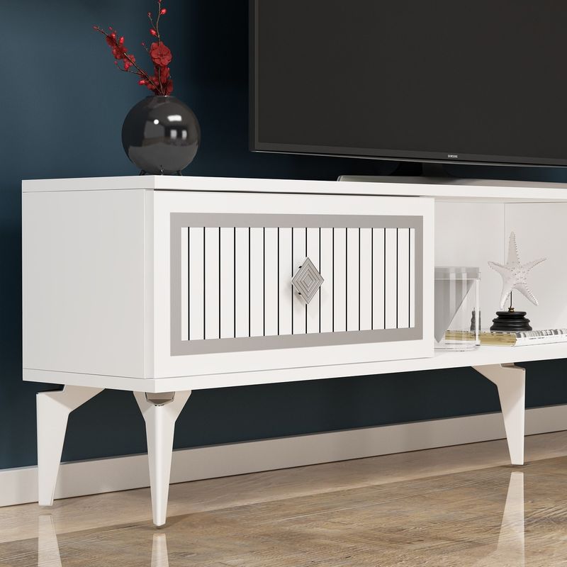 Casa si Gradina - Mobilier - Comode si corpuri - Comode - Comoda tv, Hanah Home, pal melaminat, alb si argintiu, 150x44.6x29.6 cm - Infinity.ro