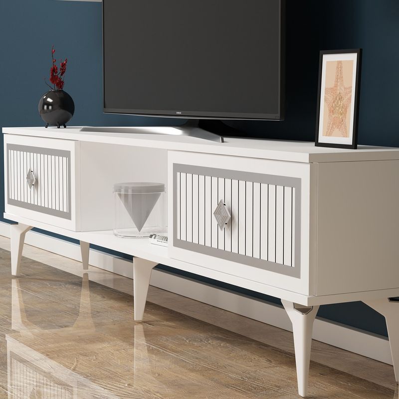 Casa si Gradina - Mobilier - Comode si corpuri - Comode - Comoda tv, Hanah Home, pal melaminat, alb si argintiu, 150x44.6x29.6 cm - Infinity.ro