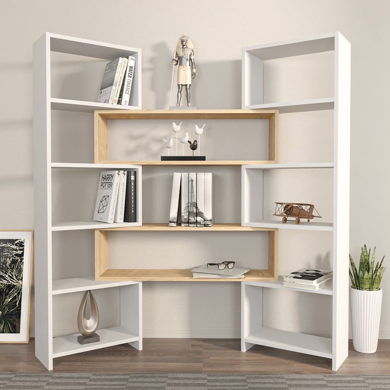 Casa si Gradina - Mobilier - Biblioteci si rafturi - Biblioteci - Biblioteca, Hanah Home, PAL melaminat, alb şi stejar, 163.5x22x150 cm - Infinity.ro