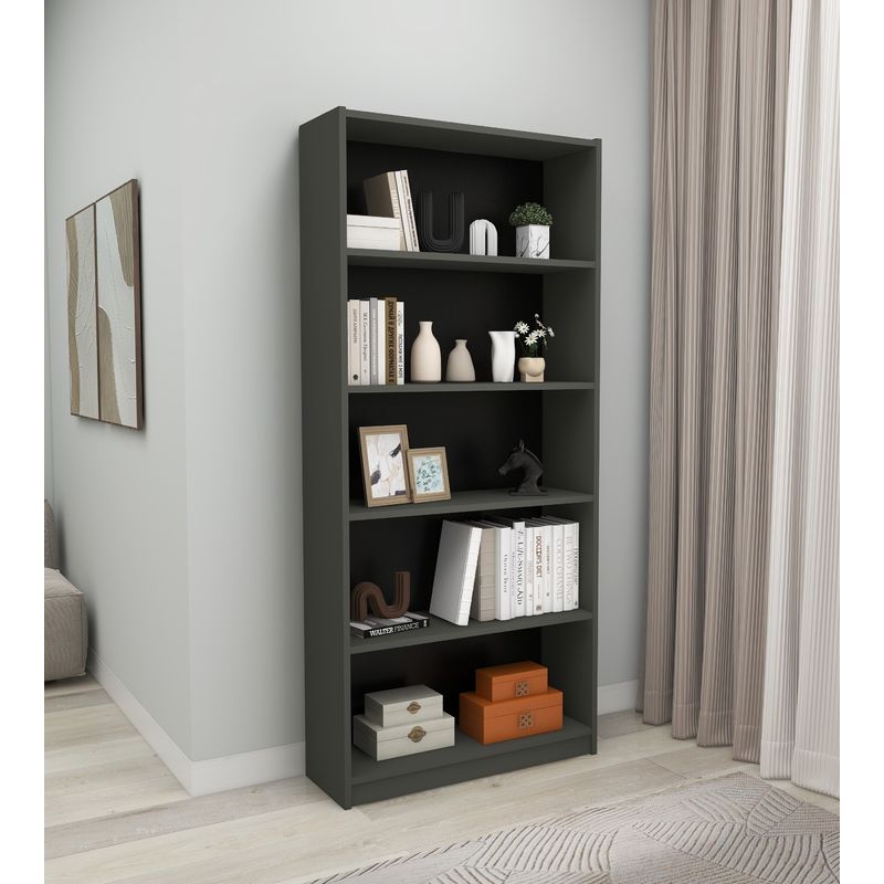 Casa si Gradina - Mobilier - Biblioteci si rafturi - Biblioteci - Biblioteca, Hanah Home, pal melaminat, gri inchis, 80x28x180 cm - Infinity.ro