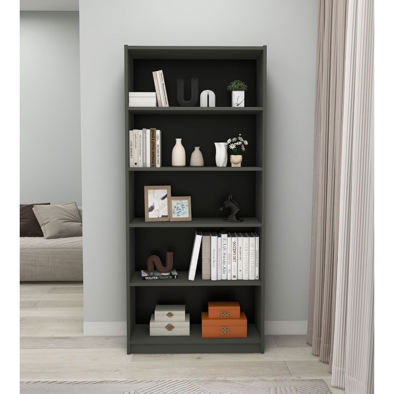 Casa si Gradina - Mobilier - Biblioteci si rafturi - Biblioteci - Biblioteca, Hanah Home, pal melaminat, gri inchis, 80x28x180 cm - Infinity.ro
