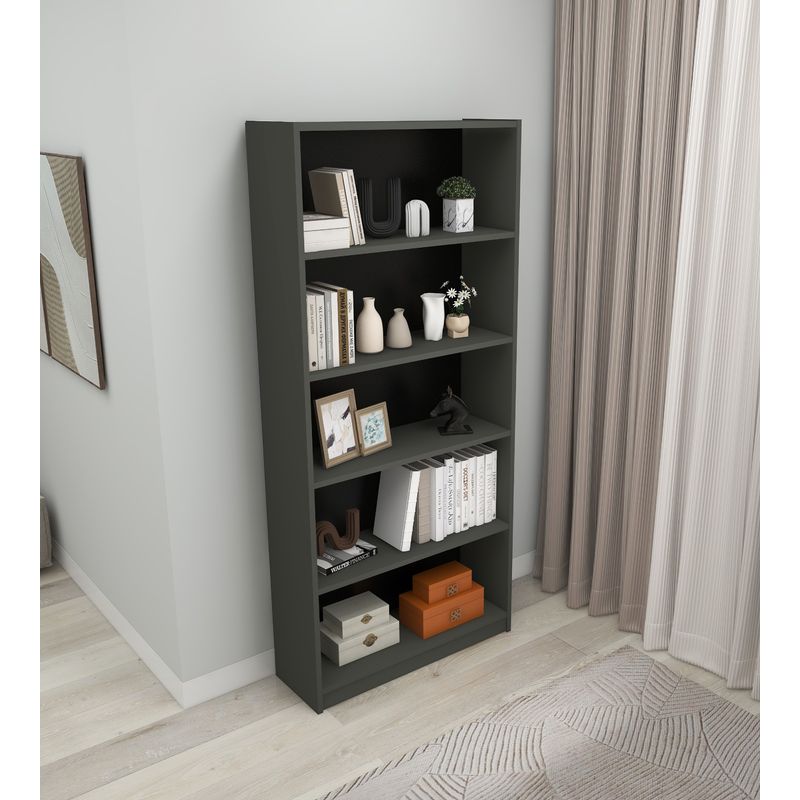Casa si Gradina - Mobilier - Biblioteci si rafturi - Biblioteci - Biblioteca, Hanah Home, pal melaminat, gri inchis, 80x28x180 cm - Infinity.ro