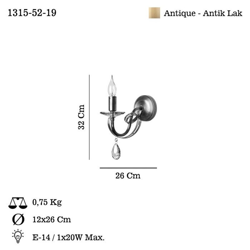 Casa si Gradina - Corpuri si surse de iluminat - Plafoniere, aplice si spoturi - Aplica de perete, Opviq, metal, antichizat, 12x12x3,5 cm, inaltime 24 cm - Infinity.ro