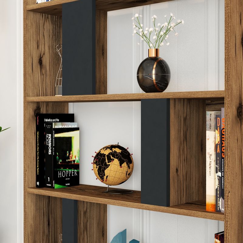 Casa si Gradina - Mobilier - Biblioteci si rafturi - Biblioteci - Biblioteca, Hanah Home, pal melaminat, nuc si antracit, 90x20x180 cm - Infinity.ro