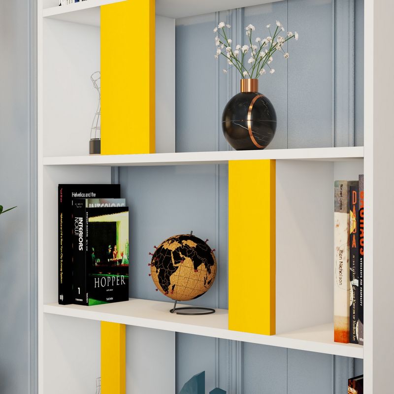 Casa si Gradina - Mobilier - Biblioteci si rafturi - Biblioteci - Biblioteca, Hanah Home, pal melaminat, alb si galben, 90x20x180 cm - Infinity.ro