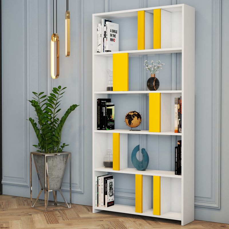 Casa si Gradina - Mobilier - Biblioteci si rafturi - Biblioteci - Biblioteca, Hanah Home, pal melaminat, alb si galben, 90x20x180 cm - Infinity.ro