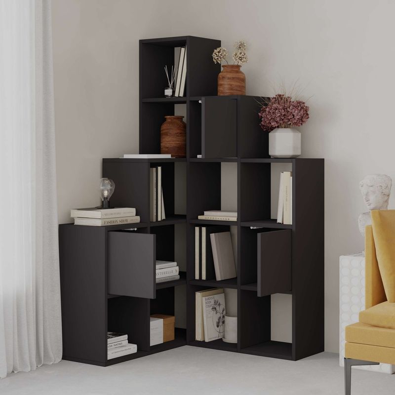 Casa si Gradina - Mobilier - Biblioteci si rafturi - Biblioteci - Biblioteca, Hanah Home, pal melaminat, negru, 150.8x28x150.8 cm - Infinity.ro