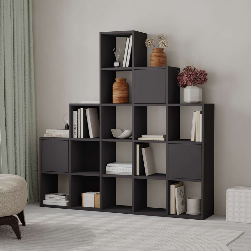Casa si Gradina - Mobilier - Biblioteci si rafturi - Biblioteci - Biblioteca, Hanah Home, pal melaminat, negru, 150.8x28x150.8 cm - Infinity.ro
