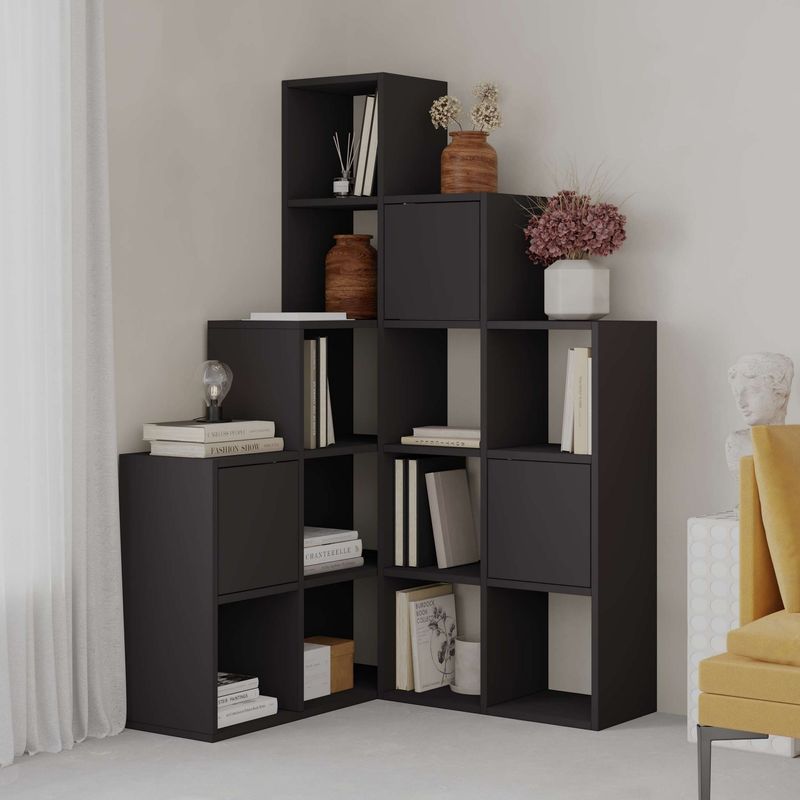 Casa si Gradina - Mobilier - Biblioteci si rafturi - Biblioteci - Biblioteca, Hanah Home, pal melaminat, negru, 150.8x28x150.8 cm - Infinity.ro