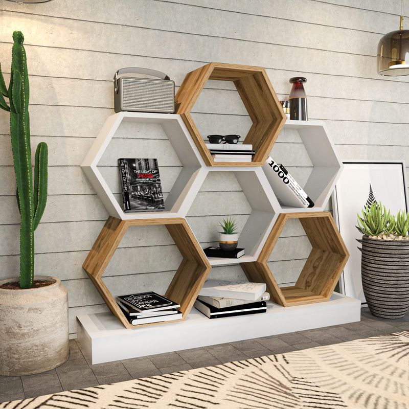 Casa si Gradina - Mobilier - Biblioteci si rafturi - Biblioteci - Biblioteca, Hanah Home, pal melaminat, alb si stejar, 120x29.5x109 cm - Infinity.ro