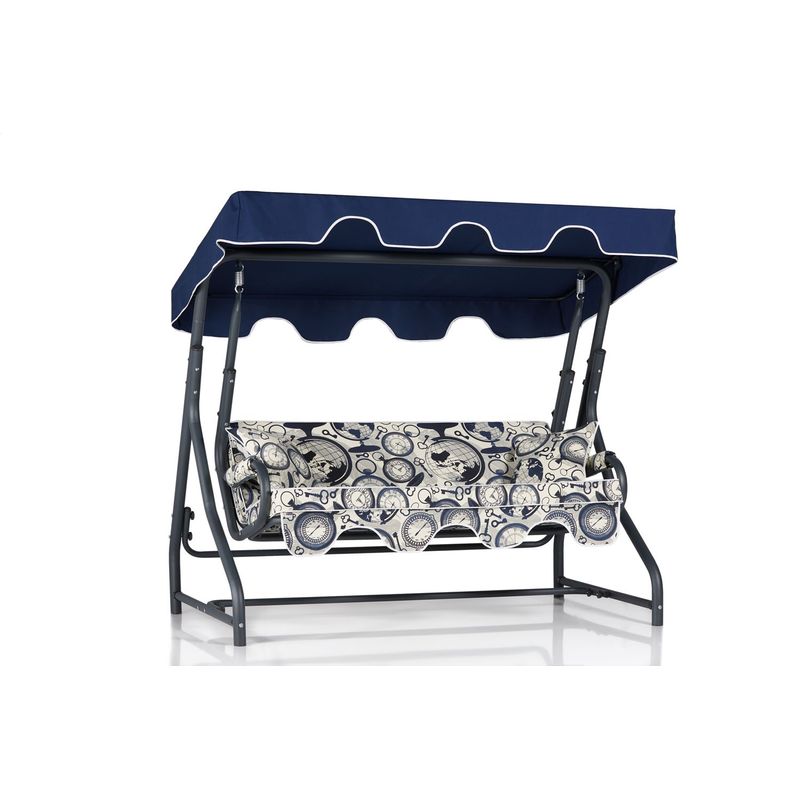 Casa si Gradina - Gradina si terasa - Balansoare si hamace - Balansoare - Balansoar de gradina, Hanah Home, metal, albastru inchis crem negru, 200x165x110 cm - Infinity.ro