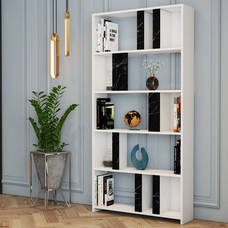 Casa si Gradina - Mobilier - Biblioteci si rafturi - Biblioteci - Biblioteca, Hanah Home, pal melaminat, alb si negru, 90x20x180 cm - Infinity.ro