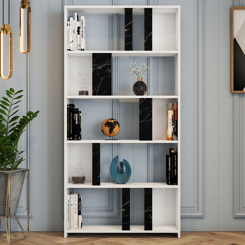 Casa si Gradina - Mobilier - Biblioteci si rafturi - Biblioteci - Biblioteca, Hanah Home, pal melaminat, alb si negru, 90x20x180 cm - Infinity.ro