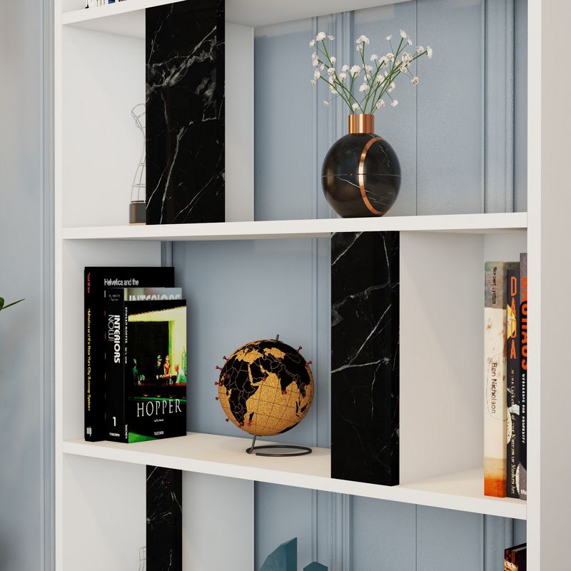 Casa si Gradina - Mobilier - Biblioteci si rafturi - Biblioteci - Biblioteca, Hanah Home, pal melaminat, alb si negru, 90x20x180 cm - Infinity.ro