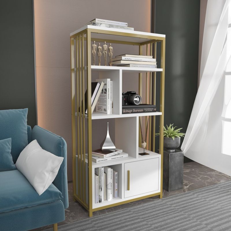 Casa si Gradina - Mobilier - Biblioteci si rafturi - Biblioteci - Biblioteca, Hanah Home, pal melaminat, alb auriu, 60x29,6x120 cm - Infinity.ro