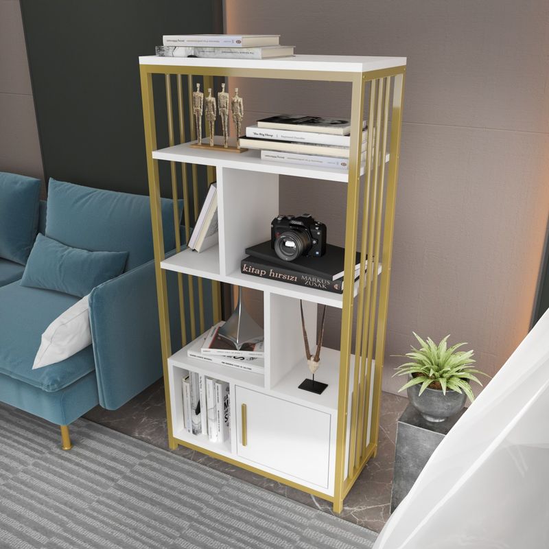 Casa si Gradina - Mobilier - Biblioteci si rafturi - Biblioteci - Biblioteca, Hanah Home, pal melaminat, alb auriu, 60x29,6x120 cm - Infinity.ro
