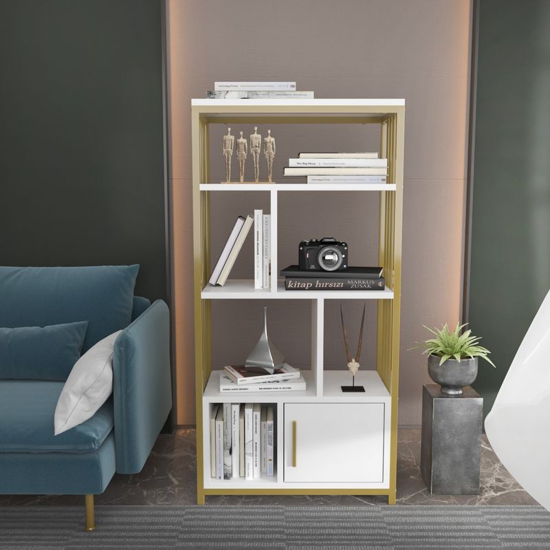 Casa si Gradina - Mobilier - Biblioteci si rafturi - Biblioteci - Biblioteca, Hanah Home, pal melaminat, alb auriu, 60x29,6x120 cm - Infinity.ro