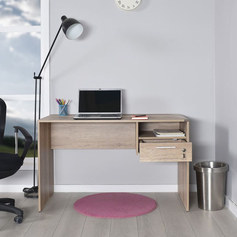 Casa si Gradina - Mobilier - Mese si birouri - Birouri - Birou de studiu, Hanah Home, panou de particule melaminat, nuc deschis, 120x60x75 cm - Infinity.ro