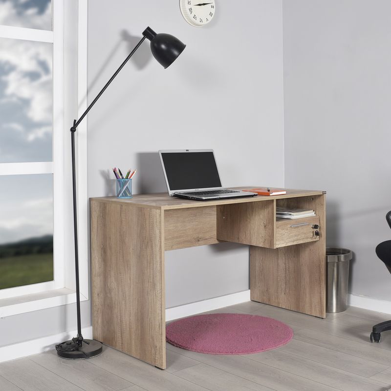 Casa si Gradina - Mobilier - Mese si birouri - Birouri - Birou de studiu, Hanah Home, panou de particule melaminat, nuc deschis, 120x60x75 cm - Infinity.ro
