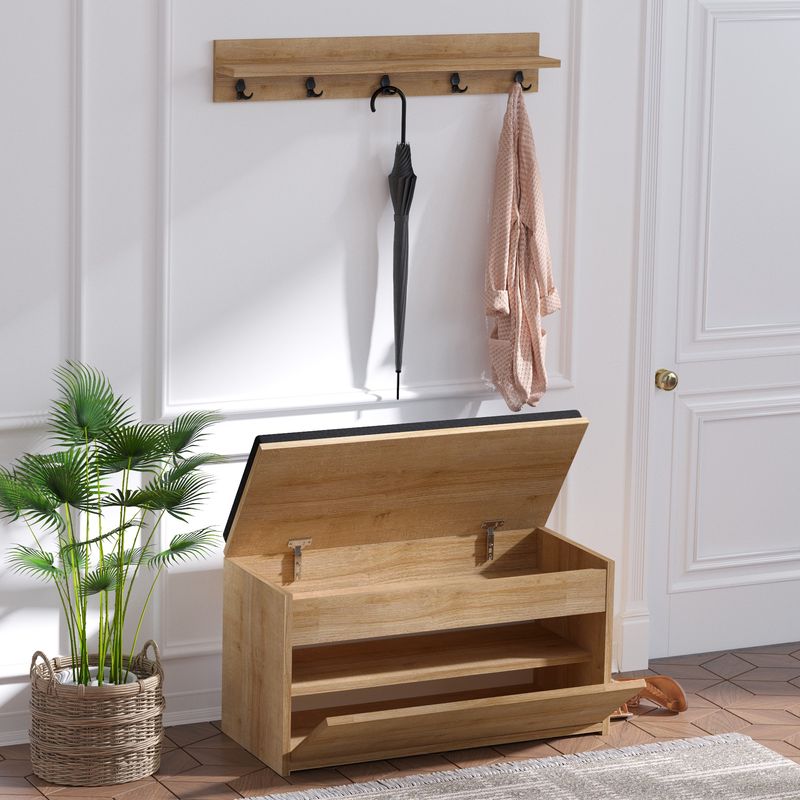 Casa si Gradina - Mobilier - Organizare si depozitare - Bancute - Bancuta pentru hol, Hanah Home, pal melaminat, stejar si negru, 80x42x35 cm - Infinity.ro