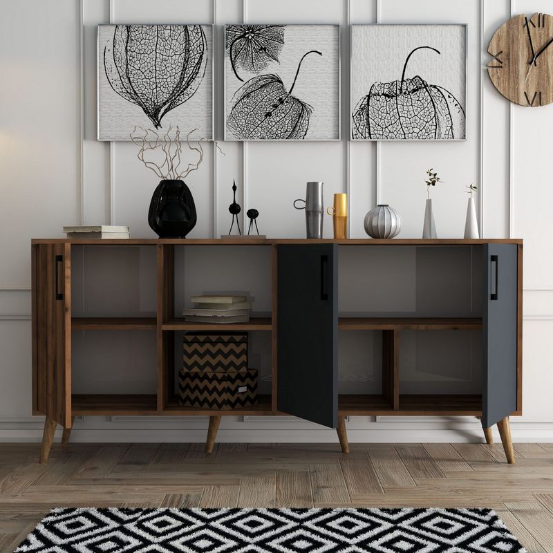 Casa si Gradina - Mobilier - Comode si corpuri - Console - Consola, Hanah Home, PAL melaminat, nuc si antracit, 180x45x80 cm - Infinity.ro