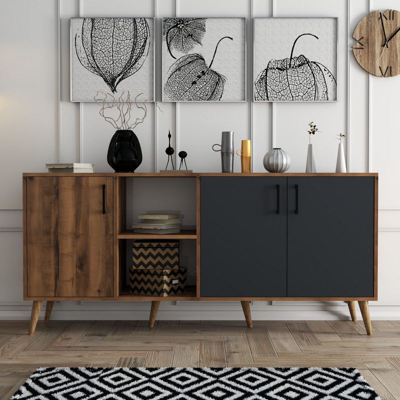Casa si Gradina - Mobilier - Comode si corpuri - Console - Consola, Hanah Home, PAL melaminat, nuc si antracit, 180x45x80 cm - Infinity.ro