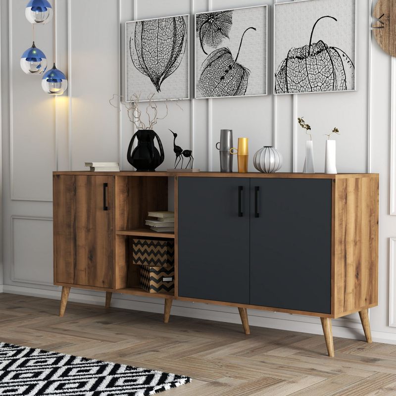 Casa si Gradina - Mobilier - Comode si corpuri - Console - Consola, Hanah Home, PAL melaminat, nuc si antracit, 180x45x80 cm - Infinity.ro