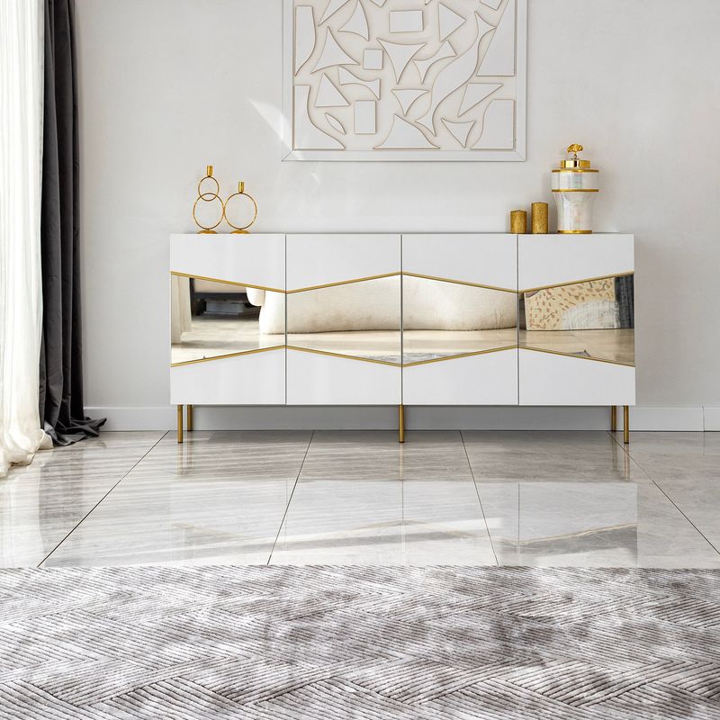 Casa si Gradina - Mobilier - Comode si corpuri - Console - Consola, Hanah Home, pal melaminat, alb auriu, 180x40x80 cm, 552NOS1809 - Infinity.ro