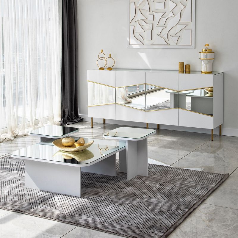 Casa si Gradina - Mobilier - Comode si corpuri - Console - Consola, Hanah Home, pal melaminat, alb auriu, 180x40x80 cm, 552NOS1809 - Infinity.ro