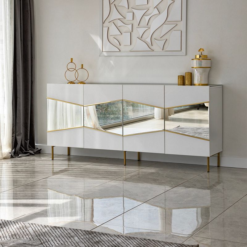 Casa si Gradina - Mobilier - Comode si corpuri - Console - Consola, Hanah Home, pal melaminat, alb auriu, 180x40x80 cm, 552NOS1809 - Infinity.ro