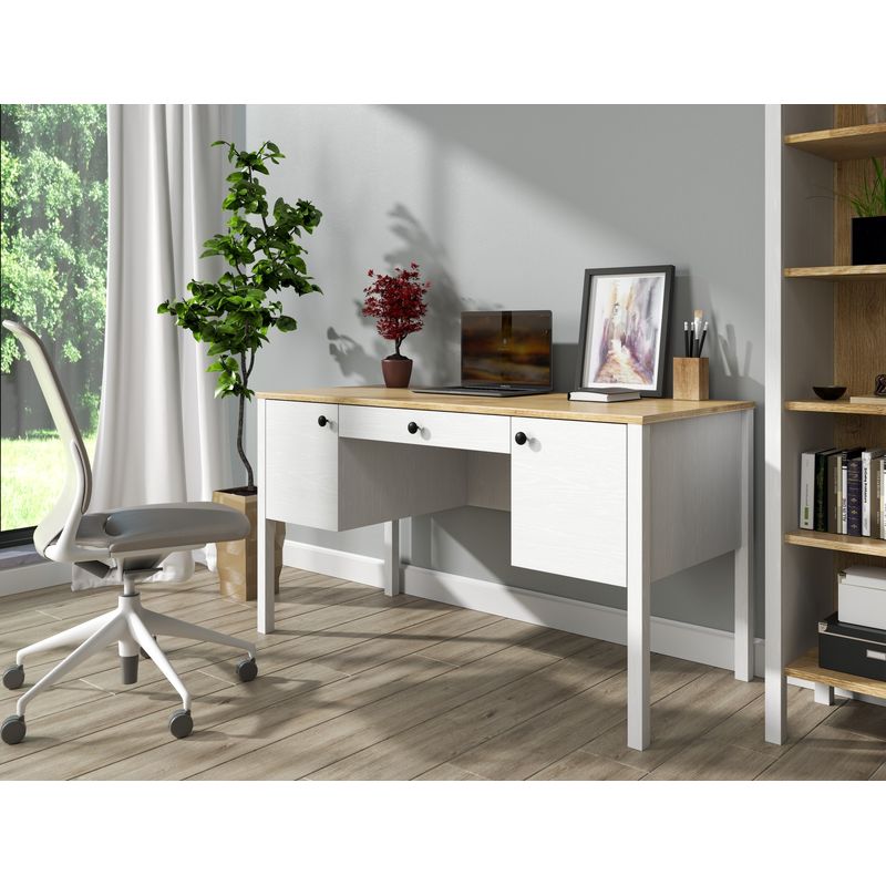 Casa si Gradina - Mobilier - Mese si birouri - Birouri - Birou, Hanah Home, pal melaminat, lemn si alb, 132x60x73 cm - Infinity.ro