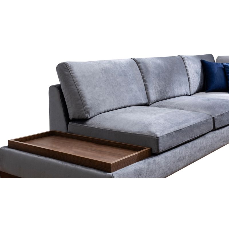 Casa si Gradina - Mobilier - Canapele si coltare - Coltare - Coltar cu puf, Hanah Home, cadru lemn fag si pal, tapiterie poliester, gri inchis, 313x193 cm - Infinity.ro