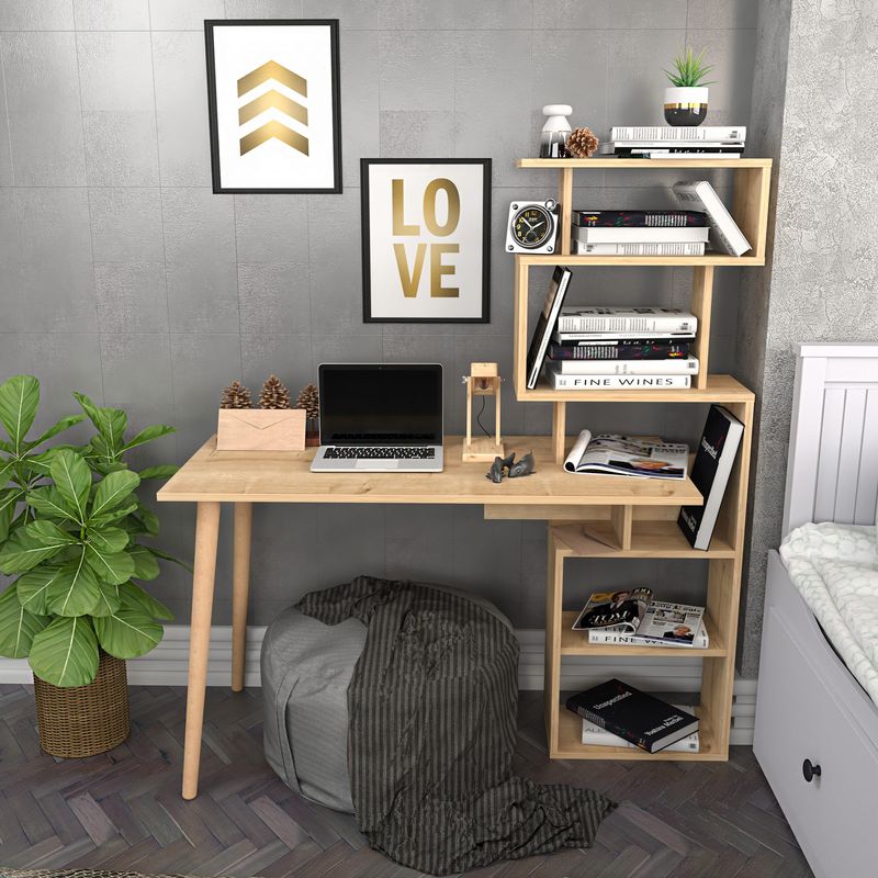 Casa si Gradina - Mobilier - Mese si birouri - Birouri - Birou, Hanah Home, pal melaminat, stejar, 133x55x146.4 cm - Infinity.ro