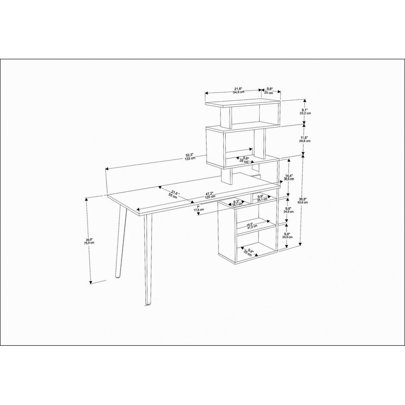 Casa si Gradina - Mobilier - Mese si birouri - Birouri - Birou, Hanah Home, pal melaminat, stejar, 133x55x146.4 cm - Infinity.ro
