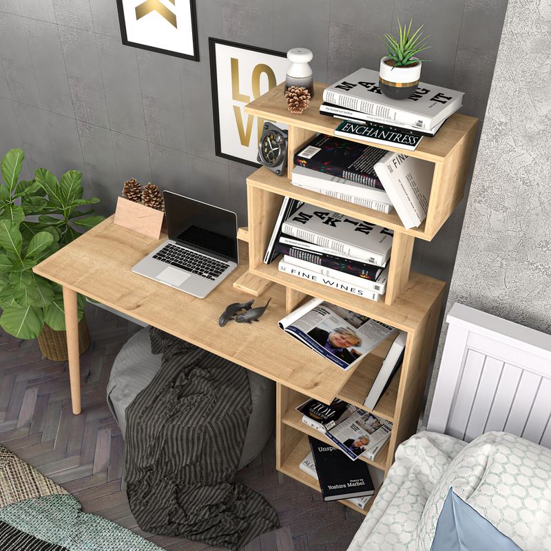 Casa si Gradina - Mobilier - Mese si birouri - Birouri - Birou, Hanah Home, pal melaminat, stejar, 133x55x146.4 cm - Infinity.ro