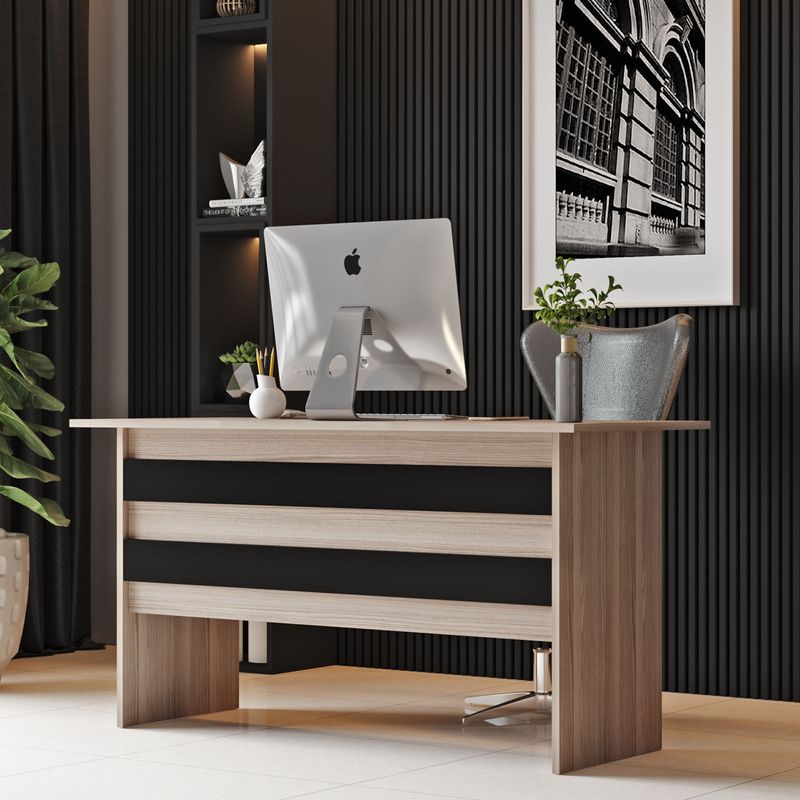 Casa si Gradina - Mobilier - Mese si birouri - Birouri - Birou de studiu, Hanah Home, pal melaminat, stejar si negru, 140x60x73.8 cm - Infinity.ro