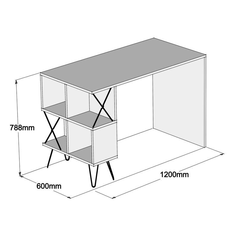 Casa si Gradina - Mobilier - Mese si birouri - Birouri - Birou de studiu, Hanah Home, pal melaminat, alb si negru, 120x60x78.8 cm - Infinity.ro