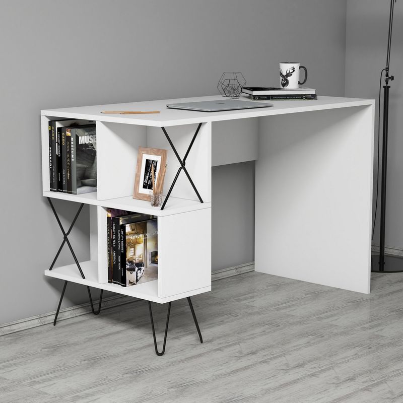 Casa si Gradina - Mobilier - Mese si birouri - Birouri - Birou de studiu, Hanah Home, pal melaminat, alb si negru, 120x60x78.8 cm - Infinity.ro