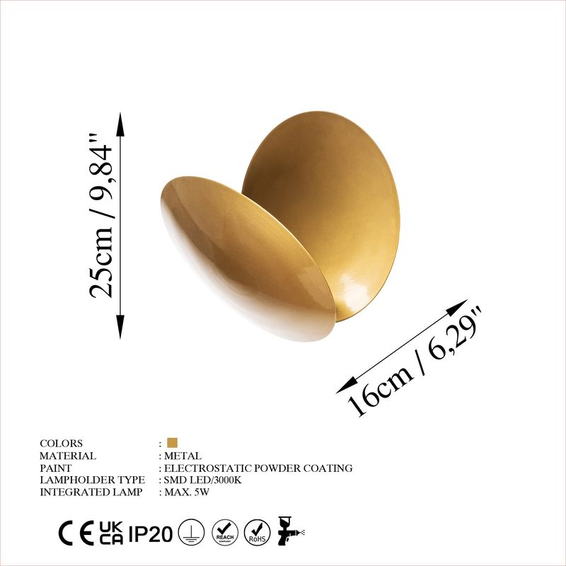 Casa si Gradina - Corpuri si surse de iluminat - Plafoniere, aplice si spoturi - Aplica, Opviq, metal, auriu, 25x25x16 cm, led 5w - Infinity.ro