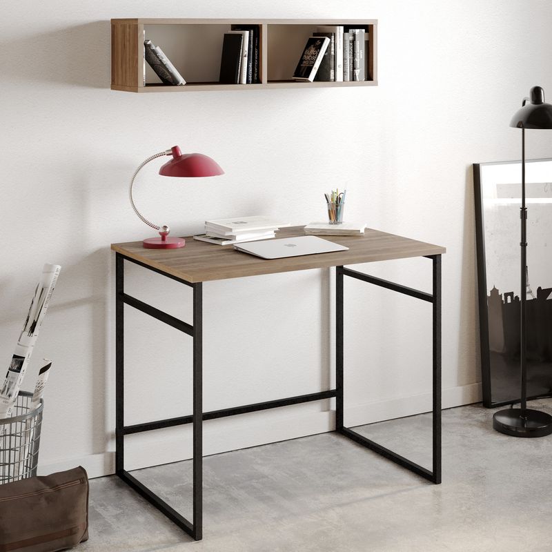 Casa si Gradina - Mobilier - Mese si birouri - Birouri - Birou, Hanah Home, pal melaminat, nuc si negru, 90x60x75 cm - Infinity.ro